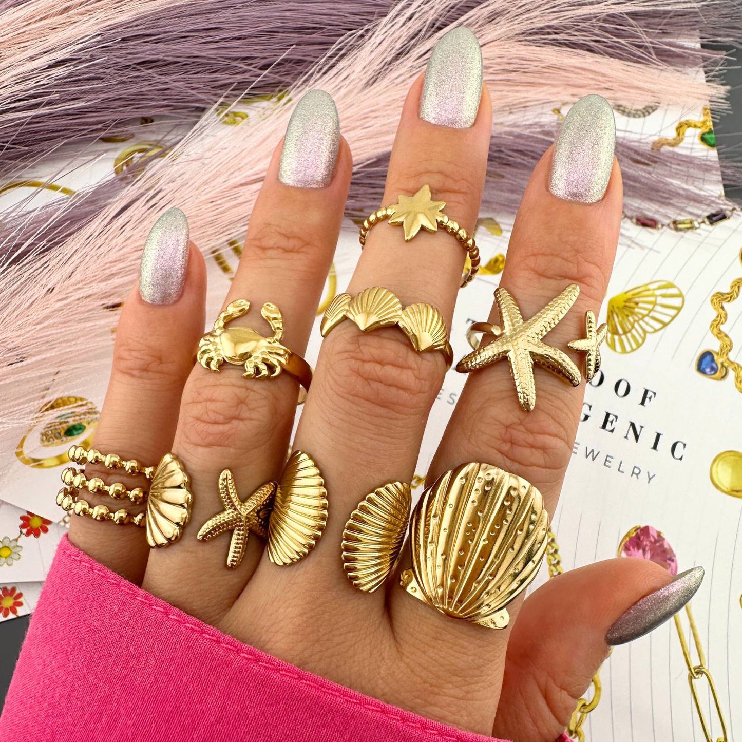 18K gold plated Stainless steel  Starfish finger ring